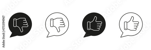 Thumbs Up And Down In Speech Bubble Line And Solid Icon Set. Feedback And Opinion Expression Symbol Collection. Communication And Social Media Interaction. Isolated Vector Illustration