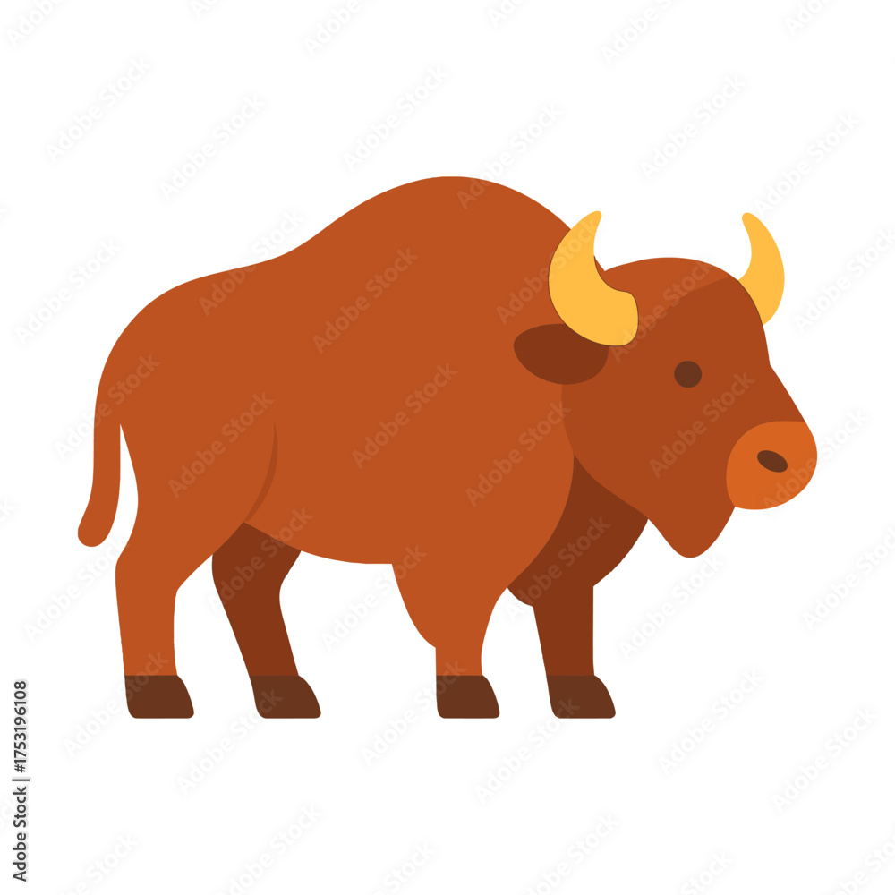 Naklejka premium Cartoon bison with horns on white background