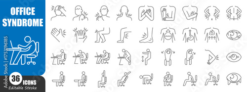 Office syndrome thin line icon . Editable stroke . Vector .