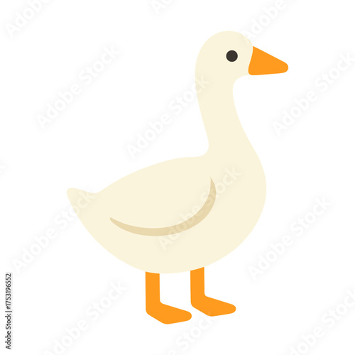 Cute cartoon goose with orange beak and legs on white background