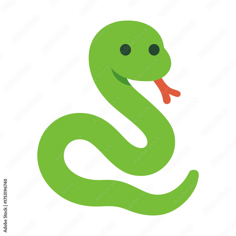 Fototapeta premium Green snake emoji with tongue out on white background