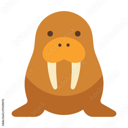 Cute cartoon walrus with tusks and rounded body on white background