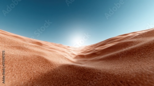 A serene landscape capturing soft, rippling sand dunes beneath a bright blue sky, evoking tranquility and the essence of nature’s beauty in an expansive horizon.