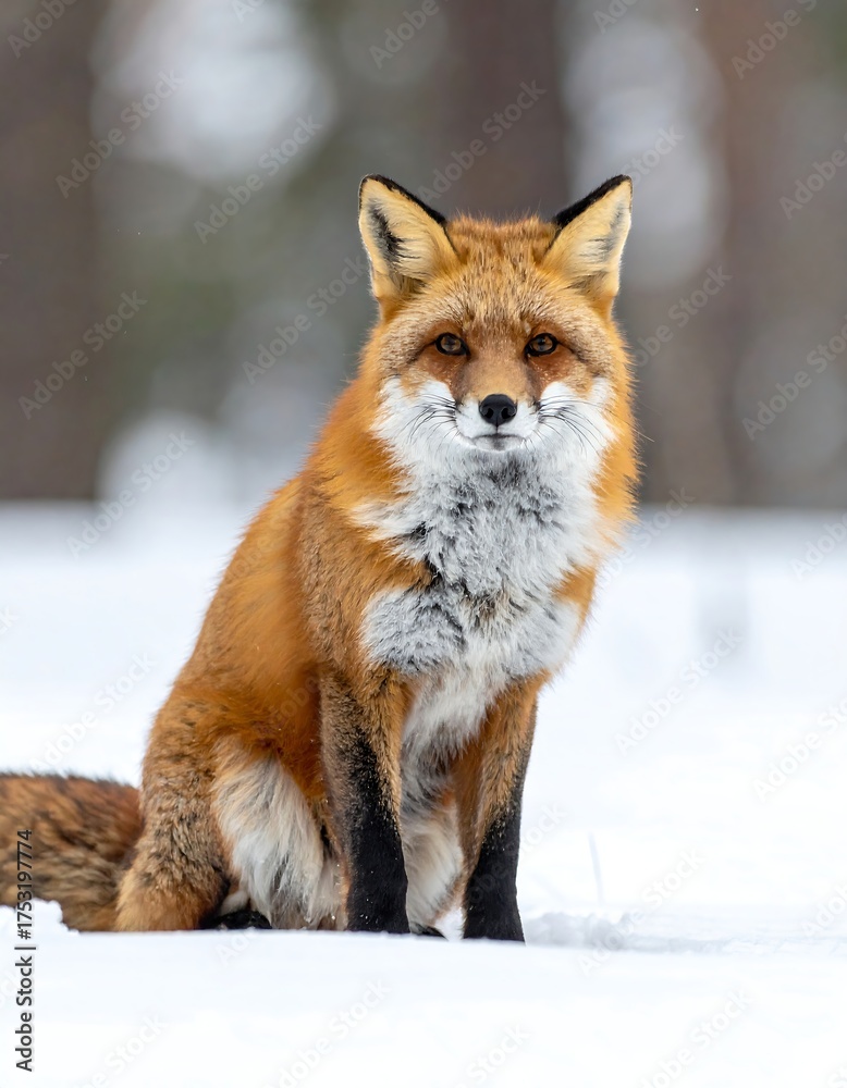 Obraz premium Red fox in snowy forest (1)