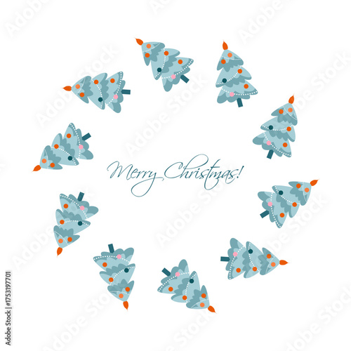 Christmas Pine tree with apple wreath on the Theme of Christmas and New Year
