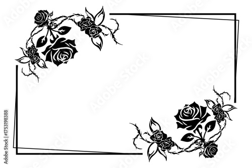 Floral frame with rose theme, artistic black and white line border, to beautify poster illustrations and invitation cards. Vector illustration eps