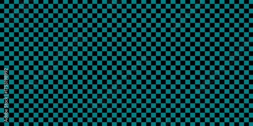 Checkerboard banner. Black and Teal colors of checkerboard. Small squares, small cells. Chessboard, checkerboard texture. Squares pattern. Background. Eps10