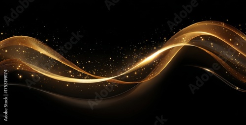 a soft, flowing golden wave on a black background vector presentation design