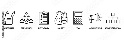 Cost reduction banner web icon vector illustration foricon of checklist, personnel, inventory, salary, tax, advertising and administration