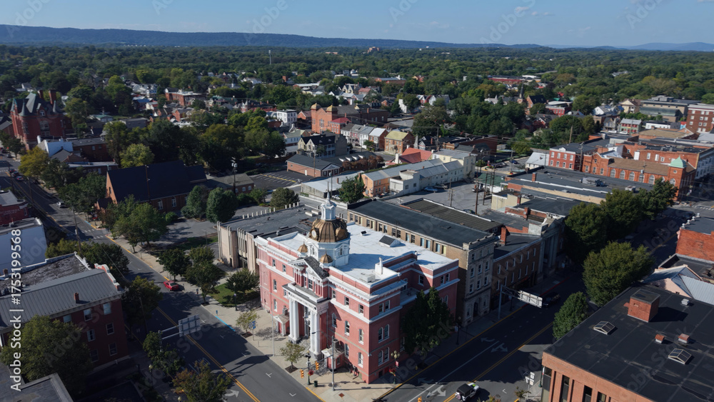 Fototapeta premium Sunny Aerial Views of Downtown Martinsburg, WV