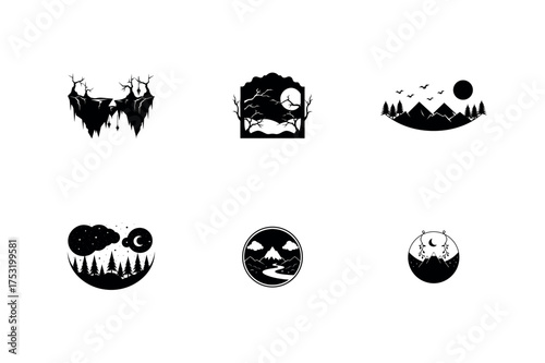set of halloween pumpkin icons in black silhouette style