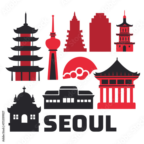 set of landmarks seoul Korean Korea 