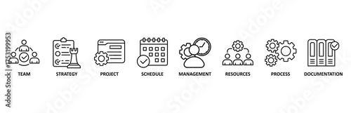 Work flow banner web icon vector illustration foricon of team, strategy, project, schedule, management, resources, process, documentation