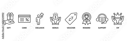 Loyalty program banner web icon vector illustration foricon of gift, card, exclusive, bonus, voucher, reward, support, vip