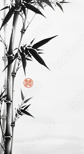 Bamboo Serenity A Delicate Ink Wash Painting Capturing Asian Art
