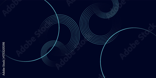 Blue abstract background with glowing circles. Swirl circular lines pattern. Geometric spiral. Twirl element. Modern graphic design. Futuristic technology concept.