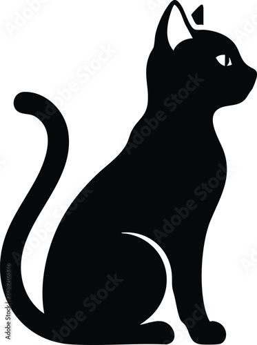 Elegant black cat silhouette sitting in profile view.