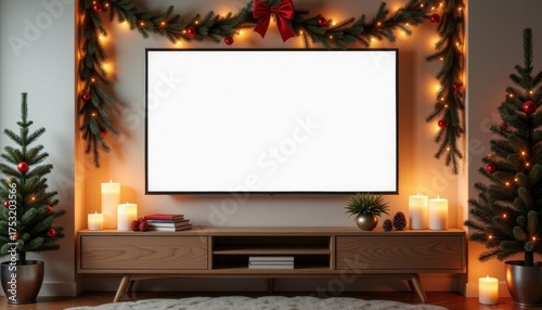 Cozy Christmas living room with decorated tree and warm lights  