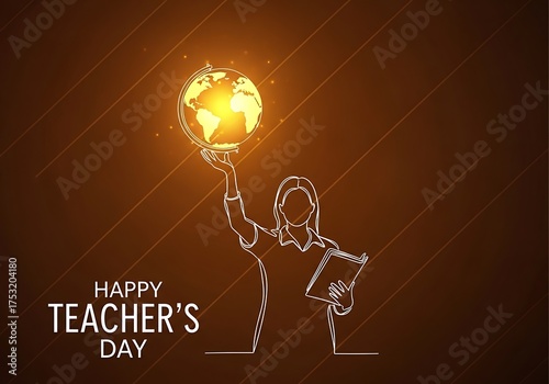 World teachers day elegant happy teachers day illustration featuring a teacher holding a glowing earth, symbolizing knowledge and global education on a brown background