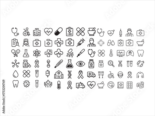Large Outline Icon Set for Medical Healthcare and Pharmacy