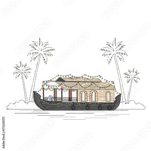 Illustration of a decorated Christmas tree with ornaments, candy canes, and a star on top against a white background.