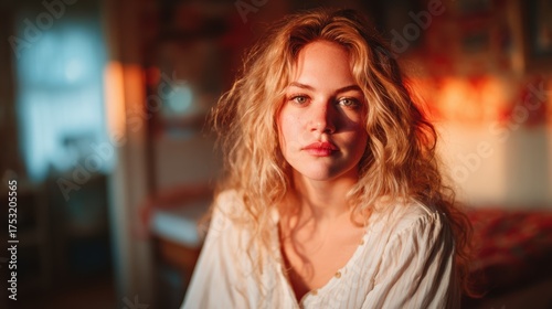 Wallpaper Mural A captivating portrait of a young woman illuminated by soft natural light, showcasing her beauty and emotional depth, creating an intimate connection with the viewer through her gaze. Torontodigital.ca