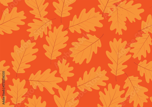 A vibrant pattern of orange oak leaves in autumn colors covering the entire frame.