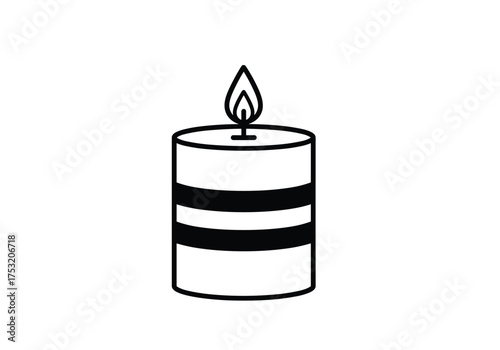 A lit candle with two black horizontal stripes on its side.