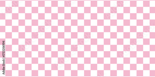 Checkerboard banner. Pink and White colors of checkerboard. Small squares, small cells. Chessboard, checkerboard texture. Squares pattern. Background. Repeatable texture.
