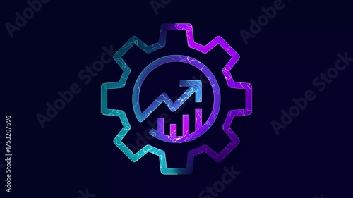 The glowing gear icon with saber color animation on black background. 4K video.