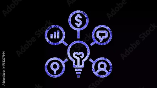 The neon Idea Development Framework color saber animation with black background. 4K video.