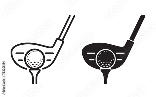 Two golf icons showing a driver club hitting a golf ball on a tee