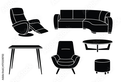 Modern vector furniture collection set silhouette icon collection scalable eps graphic elements silhouette vector illustration white background