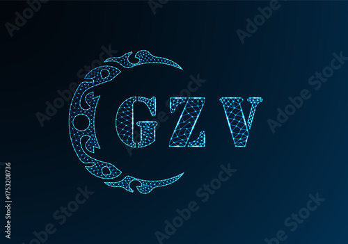 Low poly letter logo GZV design. GZV letter logo low poly vector design on blue color gradient background. GZV logo low poly design