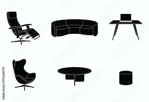 Modern furniture vector collection scalable eps icons for interior design and architecture projects silhouette vector illustration white background