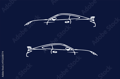 Car Silhouette. White neon car silhouette on a blue background to create a logo design, banner or marketing advertisement..Vector Illustration