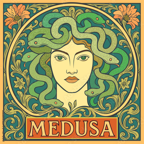 Gorgon medusa. Vector poster in art nouveau style
