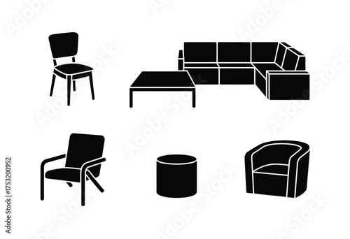 Scalable vector illustration set featuring modern furniture collection for design projects eps silhouette vector illustration white background
