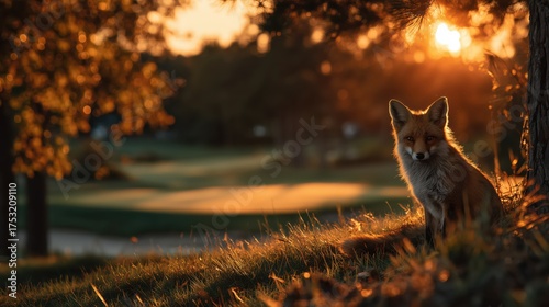 Animals on the golf course in autumn - fox