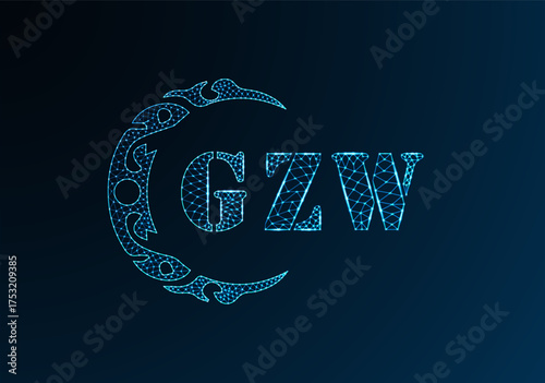 Low poly letter logo GZW design. GZW letter logo low poly vector design on blue color gradient background. GZW logo low poly design