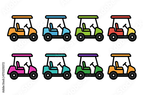 Colorful golf carts in different shades and designs