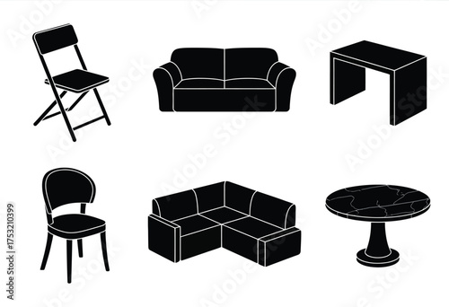 Collection of vector furniture icons for interior design and home decor scalable eps silhouette vector illustration white background