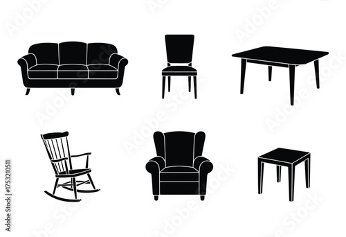 Modern furniture collection silhouette vector graphics for interior design and decor concepts scalable eps file silhouette vector illustration white background