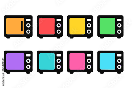 Colorful icon set of microwaves in various bright shades