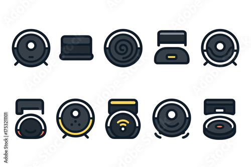 Set of vector robot vacuum cleaner icons in various styles