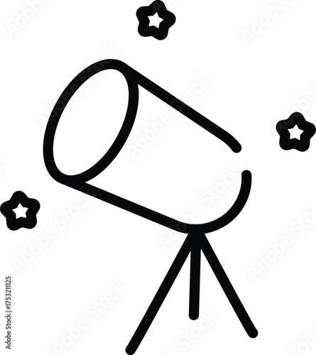 a cartoon style telescope observing stars