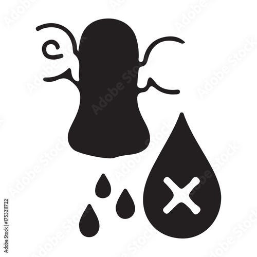 Nosebleed icon with drops and cross symbol illustration