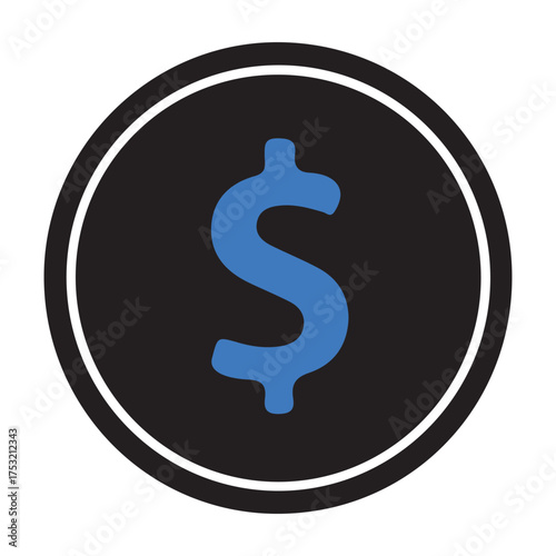Blue dollar sign icon inside black circle with white border