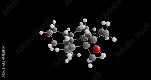 Androstenediol molecule, rotating 3D model of endogenous androgen, looped video on a black background
