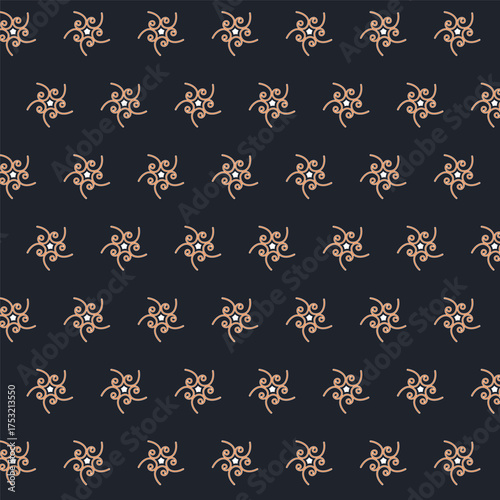 Seamless Floral Pinwheel Pattern with Curved Petal Motifs on Dark Background – Decorative Repeating Design